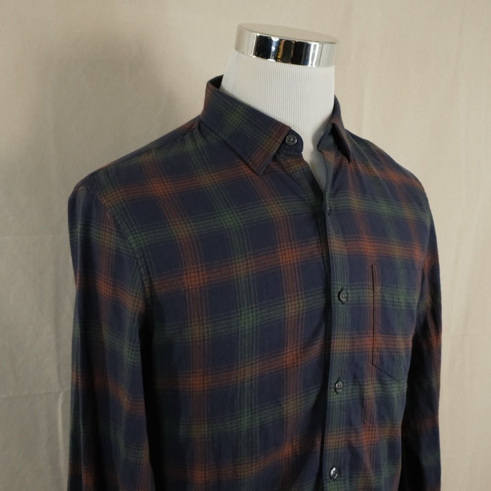 Bonobos Medium Tailored Slim Fit Flannel Button Down Shirt Navy Green Plaid Mens